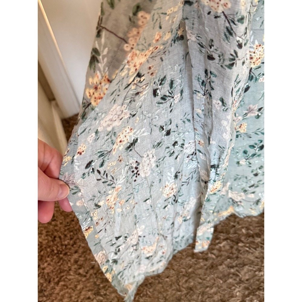 Natural Life Floral Kaftan Maxi Dress Sage Green Cotton V-Neck Empire Waist - Picture 4 of 7